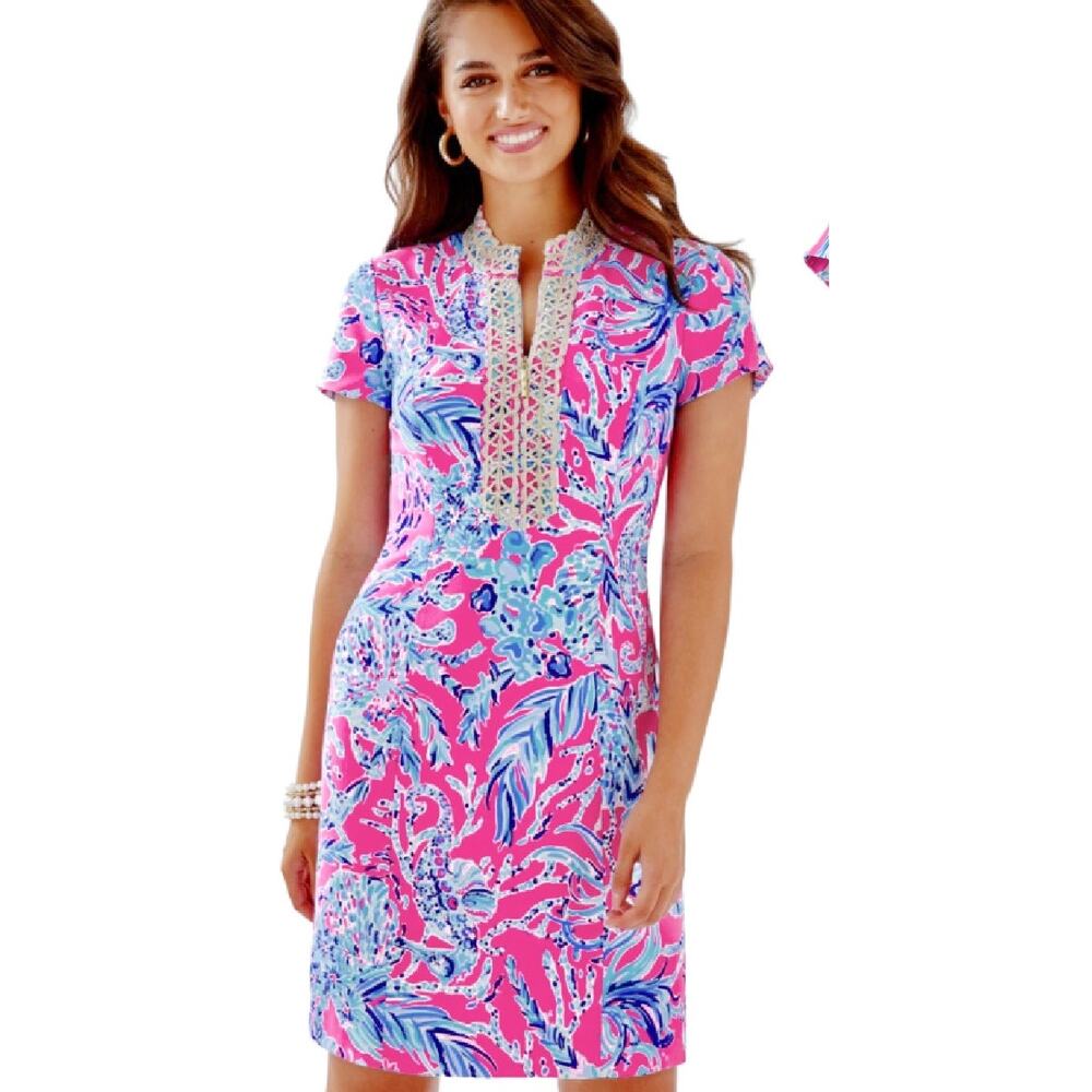 Lilly Pulitzer Adrena Shift Dress Pink New Kids On Dock 2 Short Sleeve Party